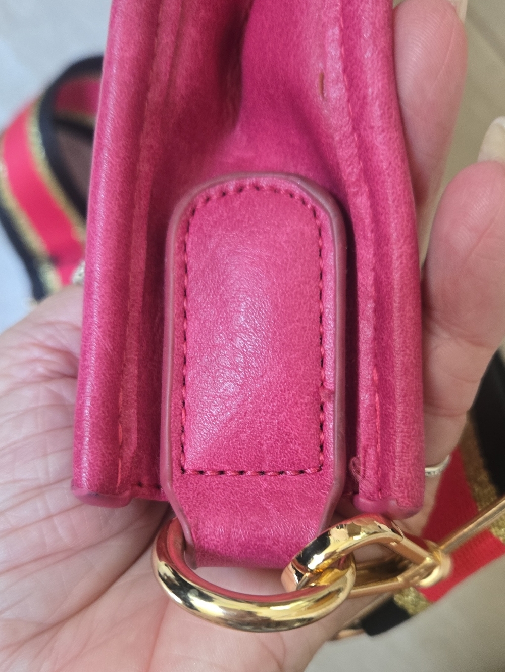 Ahdorned Pink Vegan Leather Crossbody Messenger Bag with Colorblock Strap - Picture 11 of 13
